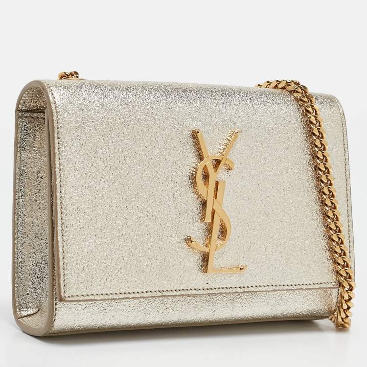 Pre Owned Saint Laurent  Light Gold Leather Small Monogram Kate Shoulder Bag