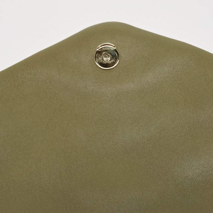 Pre Owned Saint Laurent Olive Green Quilted Leather Puffer Sade Envelope Clutch