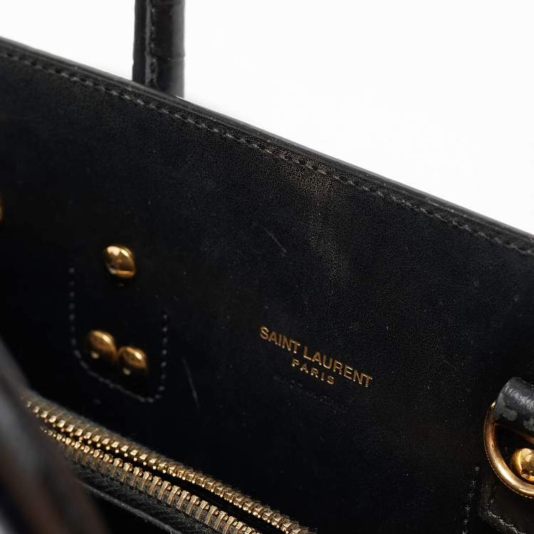 Pre Owned Saint Laurent Black Croc Embossed Leather Baby Classic Sac De Jour Tote