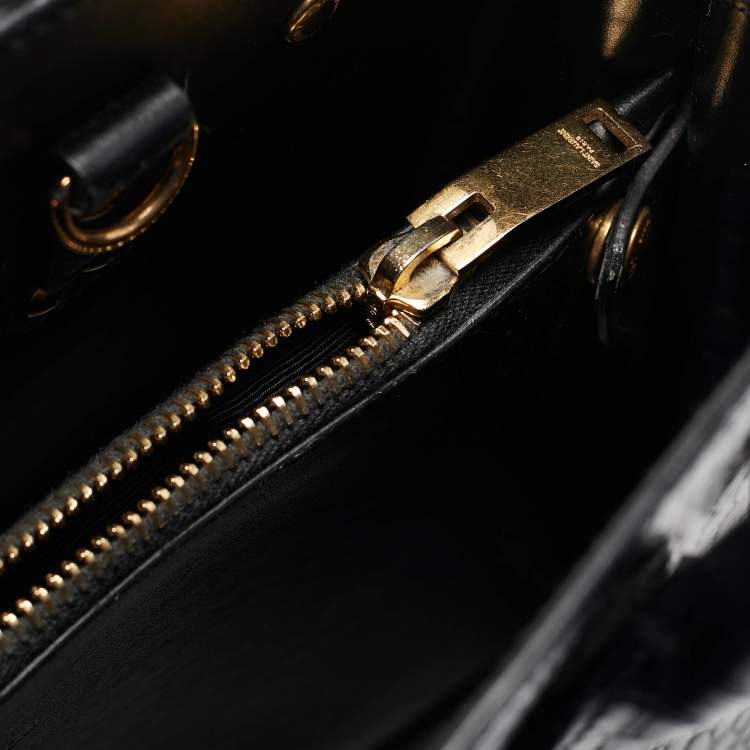 Pre Owned Saint Laurent Black Croc Embossed Leather Baby Classic Sac De Jour Tote
