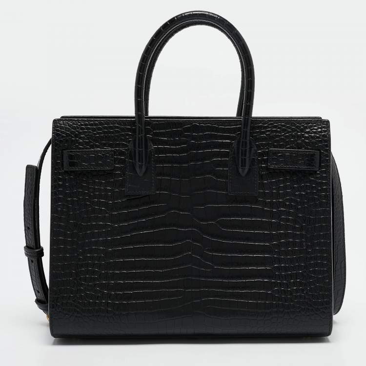 Pre Owned Saint Laurent Black Croc Embossed Leather Baby Classic Sac De Jour Tote