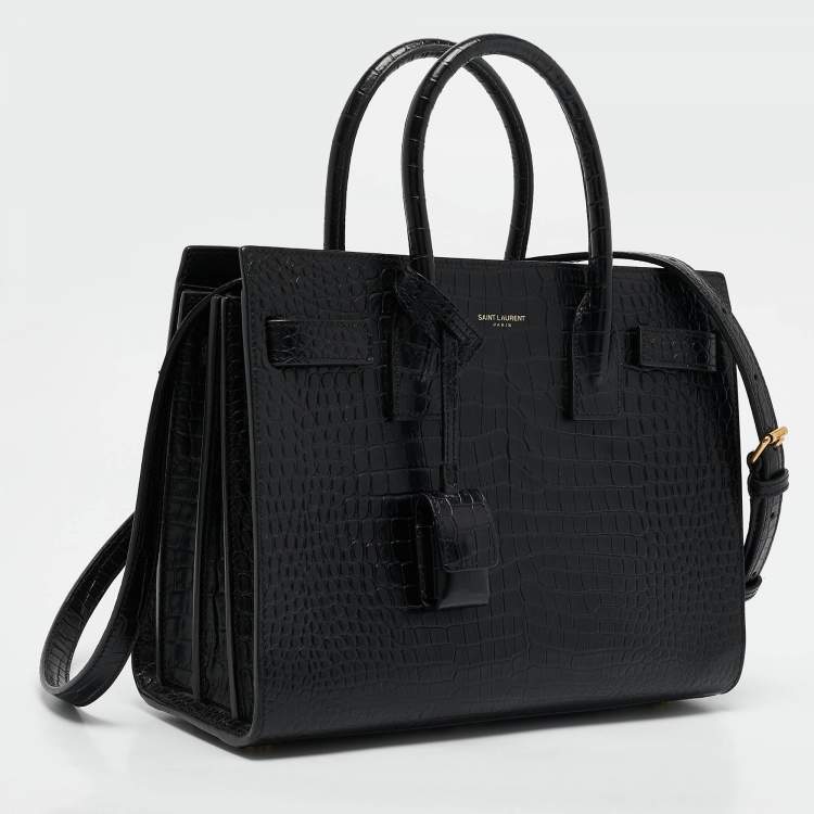 Pre Owned Saint Laurent Black Croc Embossed Leather Baby Classic Sac De Jour Tote