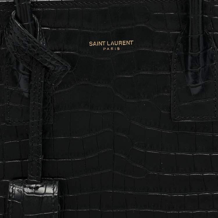 Pre Owned Saint Laurent Black Croc Embossed Leather Baby Classic Sac De Jour Tote