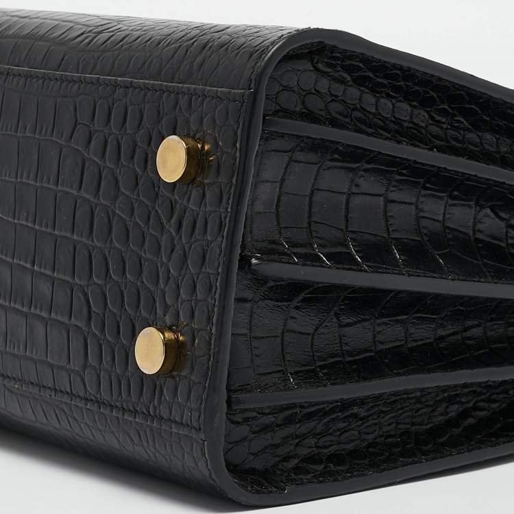Pre Owned Saint Laurent Black Croc Embossed Leather Baby Classic Sac De Jour Tote