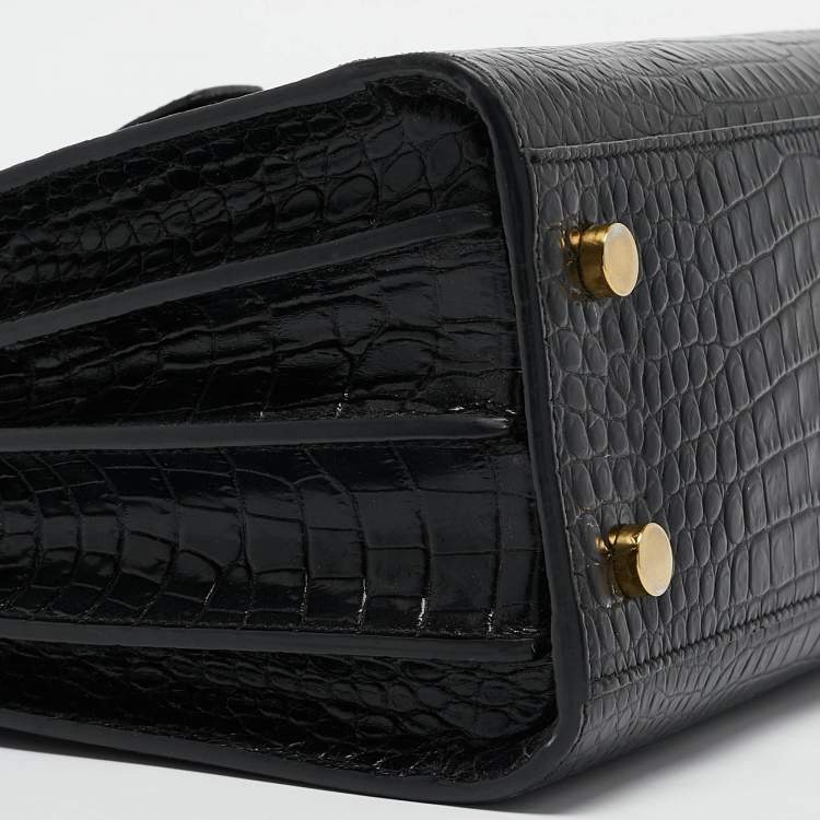 Pre Owned Saint Laurent Black Croc Embossed Leather Baby Classic Sac De Jour Tote