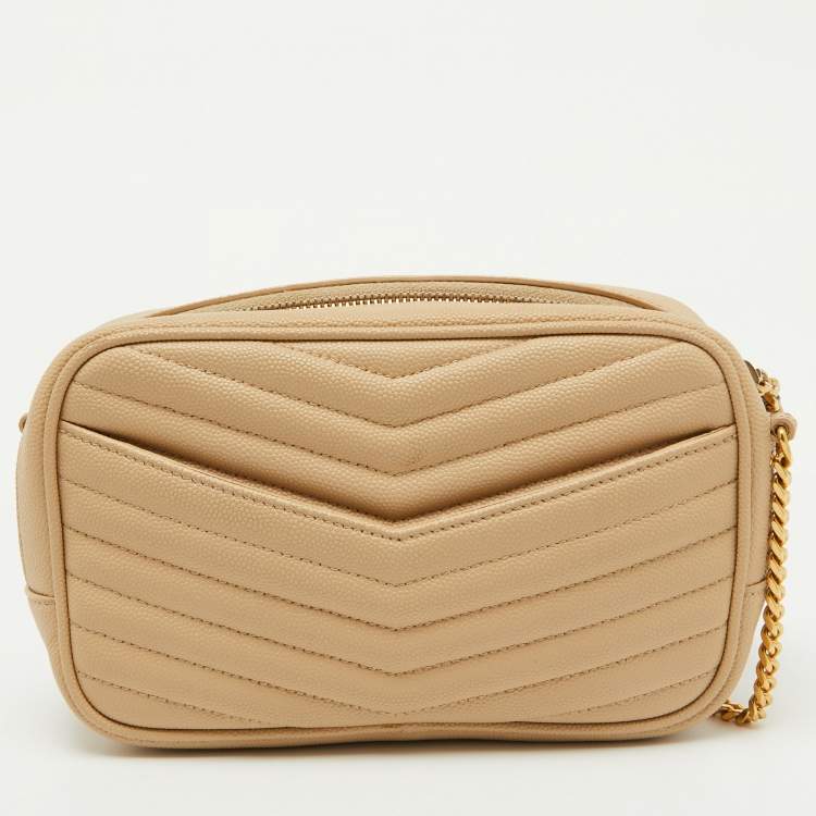 Pre Owned Saint Laurent Beige Matelasse Leather Monogram Mini Lou Camera Bag
