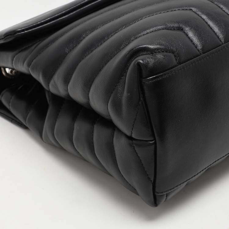 Pre Owned Saint Laurent Black Matelassé Leather Medium Loulou Shoulder Bag