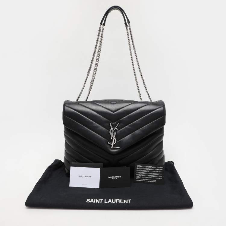 Pre Owned Saint Laurent Black Matelassé Leather Medium Loulou Shoulder Bag