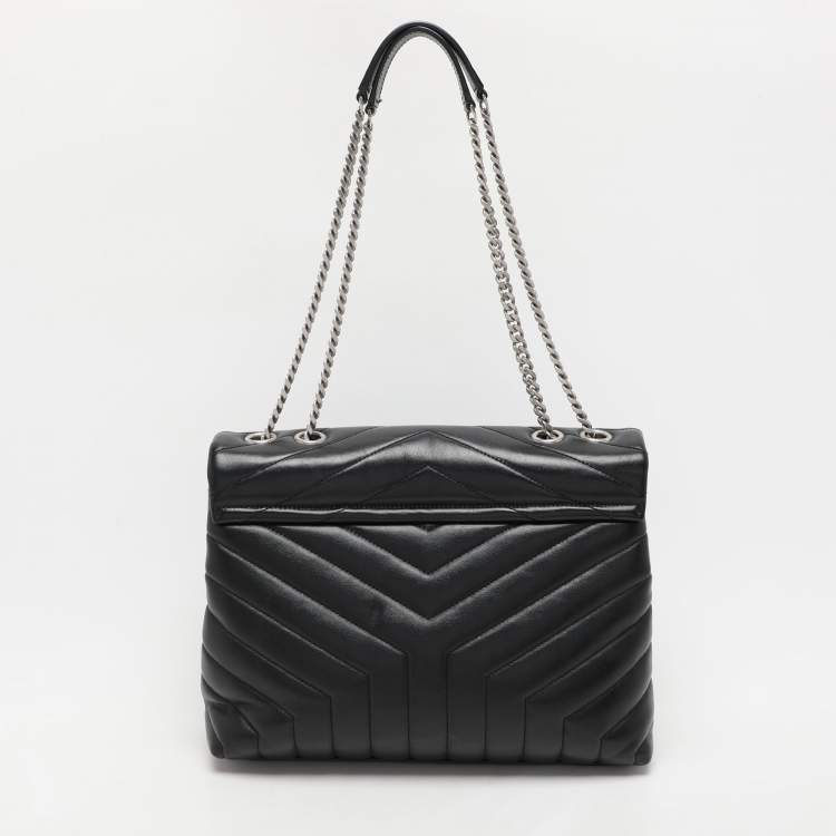 Pre Owned Saint Laurent Black Matelassé Leather Medium Loulou Shoulder Bag