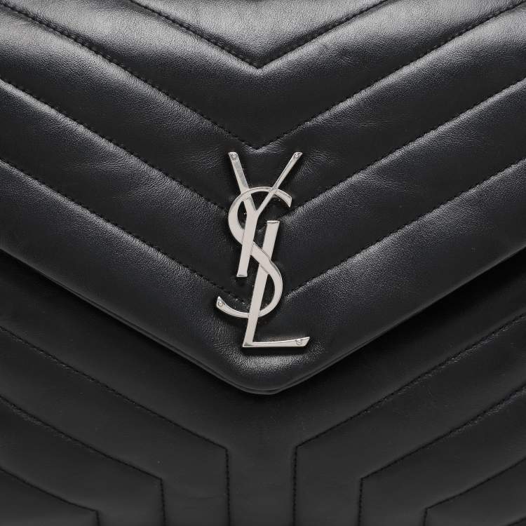 Pre Owned Saint Laurent Black Matelassé Leather Medium Loulou Shoulder Bag