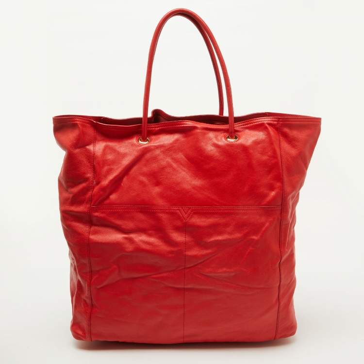 Pre Owned Yves Saint Laurent Red/Brown Leather Lucky Chyc Tote