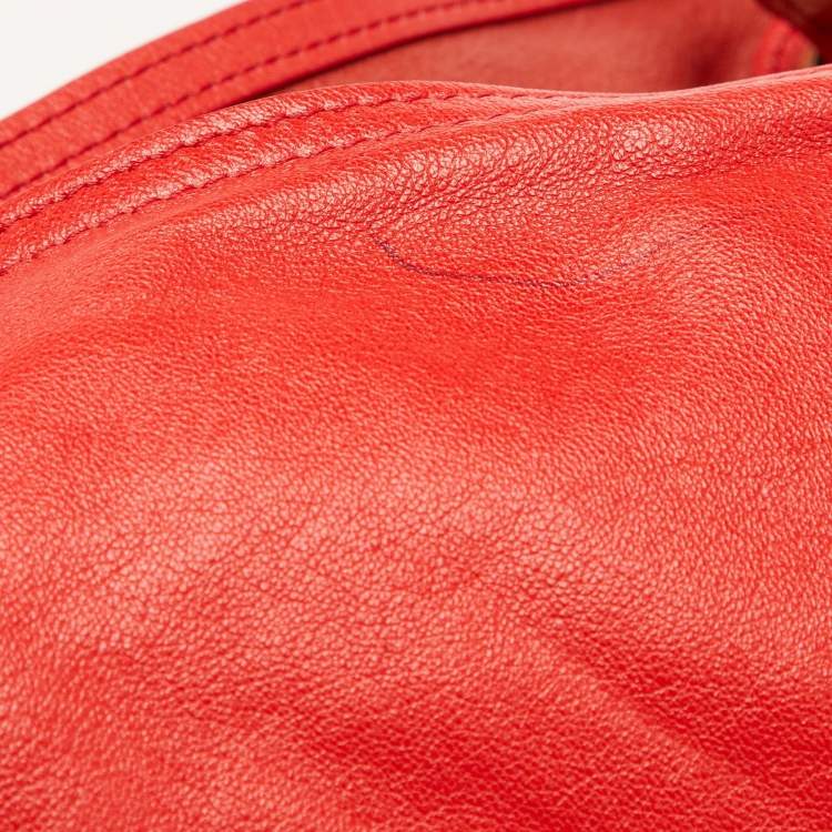 Pre Owned Yves Saint Laurent Red/Brown Leather Lucky Chyc Tote