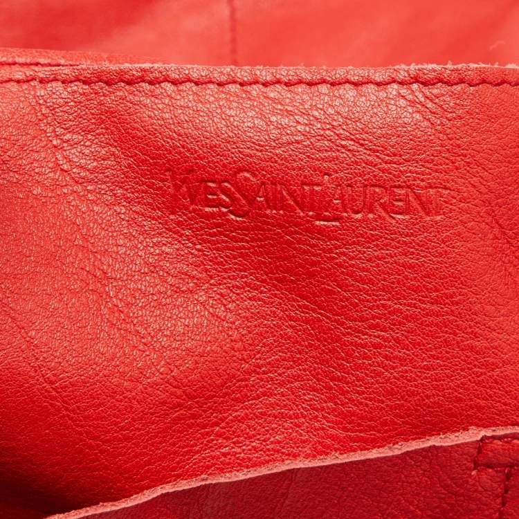 Pre Owned Yves Saint Laurent Red/Brown Leather Lucky Chyc Tote