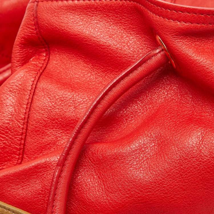 Pre Owned Yves Saint Laurent Red/Brown Leather Lucky Chyc Tote