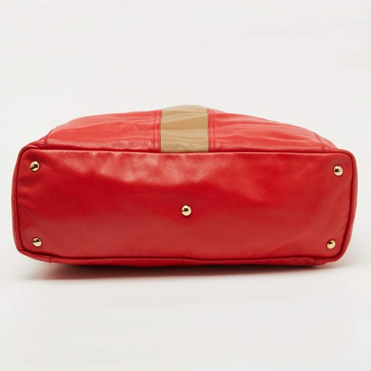 Pre Owned Yves Saint Laurent Red/Brown Leather Lucky Chyc Tote