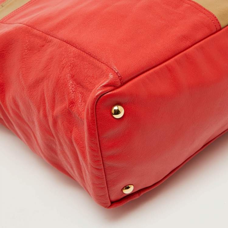 Pre Owned Yves Saint Laurent Red/Brown Leather Lucky Chyc Tote