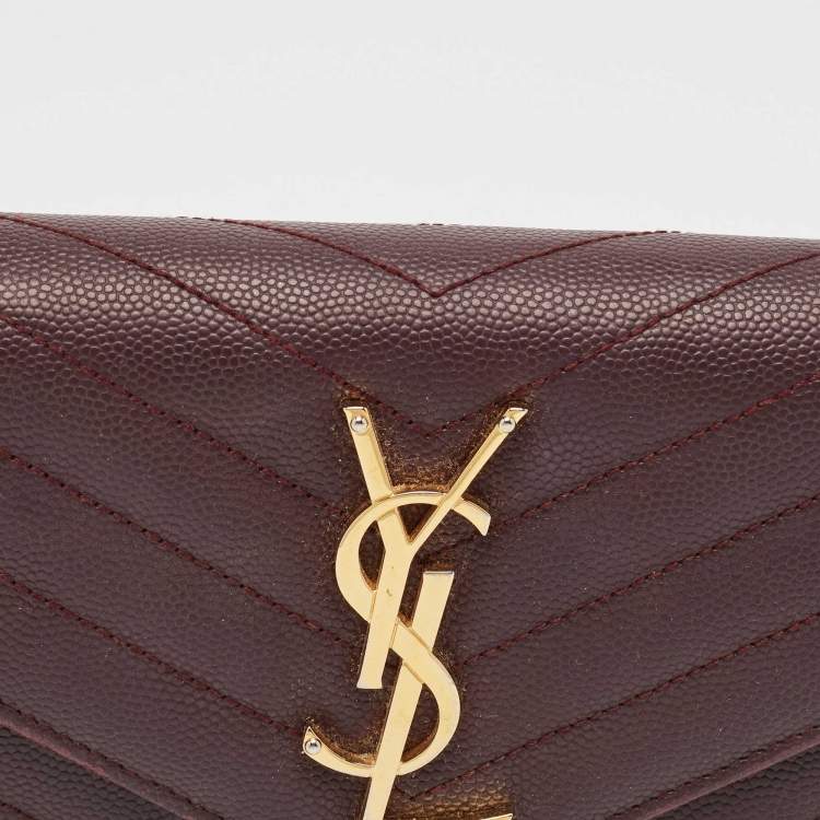 Pre Owned Saint Laurent Burgundy Leather Cassandre Continental Wallet