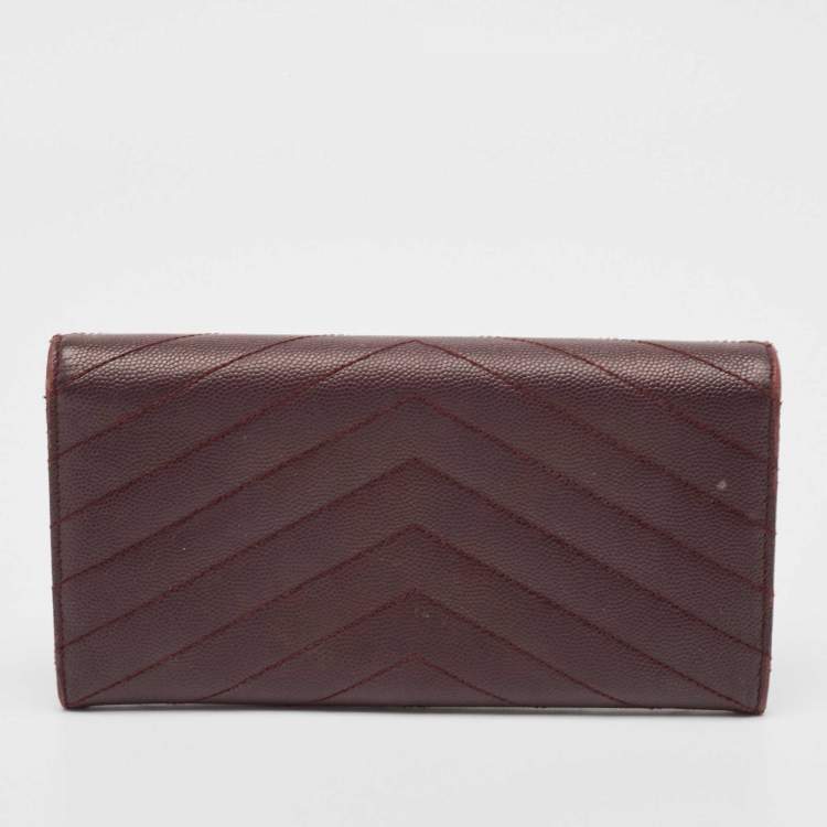 Pre Owned Saint Laurent Burgundy Leather Cassandre Continental Wallet
