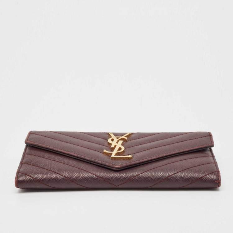 Pre Owned Saint Laurent Burgundy Leather Cassandre Continental Wallet