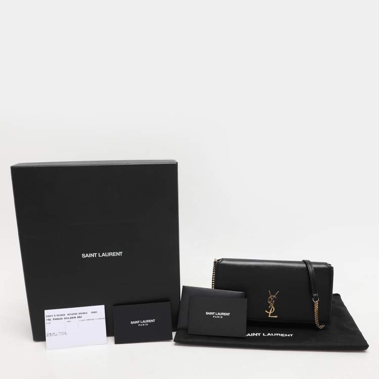 Pre Owned Saint Laurent Paris Black Leather Monogram Phone Holder Bag