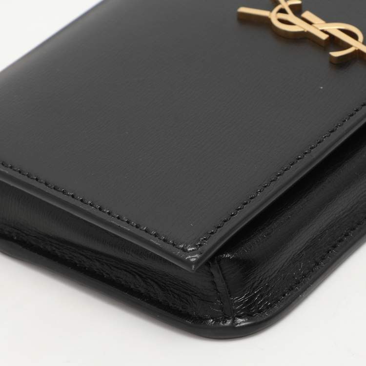 Pre Owned Saint Laurent Paris Black Leather Monogram Phone Holder Bag