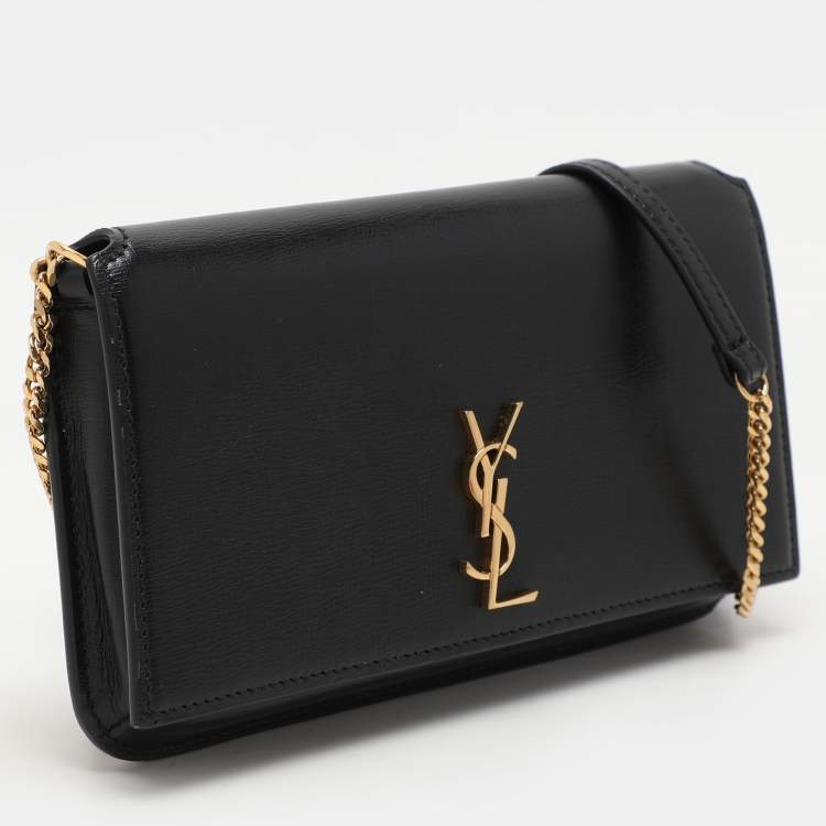 Pre Owned Saint Laurent Paris Black Leather Monogram Phone Holder Bag