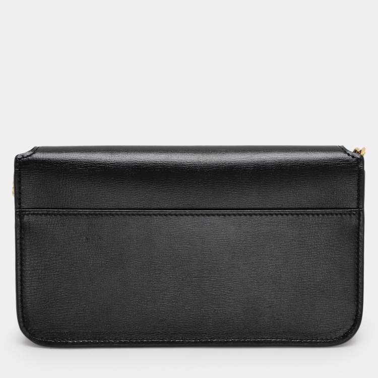 Pre Owned Saint Laurent Paris Black Leather Monogram Phone Holder Bag