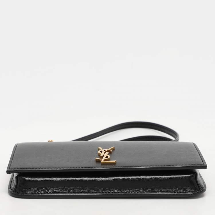 Pre Owned Saint Laurent Paris Black Leather Monogram Phone Holder Bag