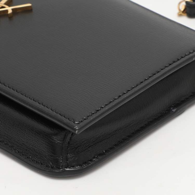 Pre Owned Saint Laurent Paris Black Leather Monogram Phone Holder Bag