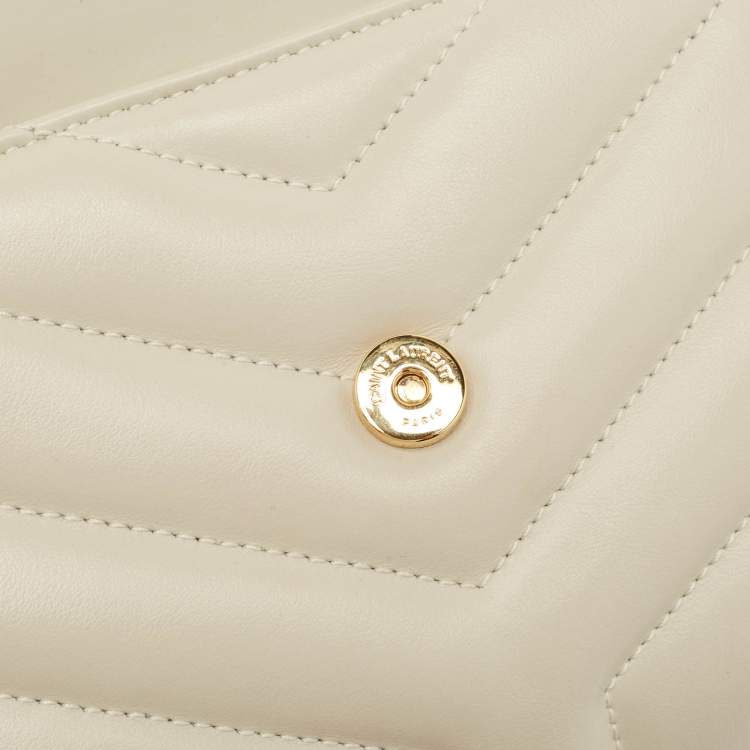 Pre Owned Saint Laurent White Quilted Leather Toy Loulou Crossbody Bag