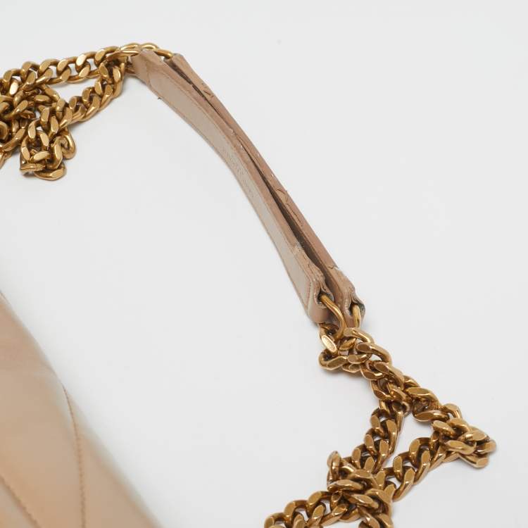 Pre Owned Saint Laurent Beige Matelassé Leather Medium Loulou Shoulder Bag