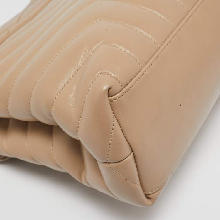 Pre Owned Saint Laurent Beige Matelassé Leather Medium Loulou Shoulder Bag