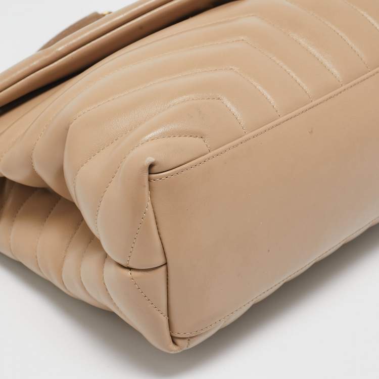 Pre Owned Saint Laurent Beige Matelassé Leather Medium Loulou Shoulder Bag