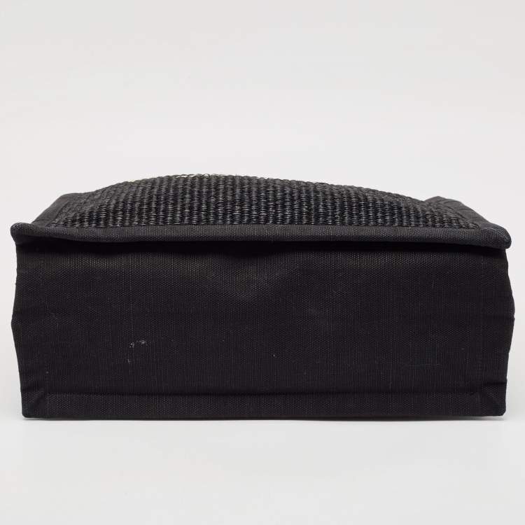 Pre Owned Saint Laurent Black Canvas and Straw Small Rive Gauche Tote
