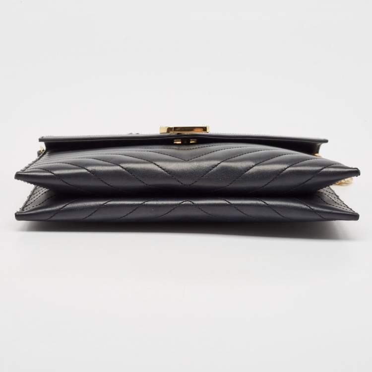 Pre Owned Saint Laurent Black Leather Monogram Envelope Chain Bag