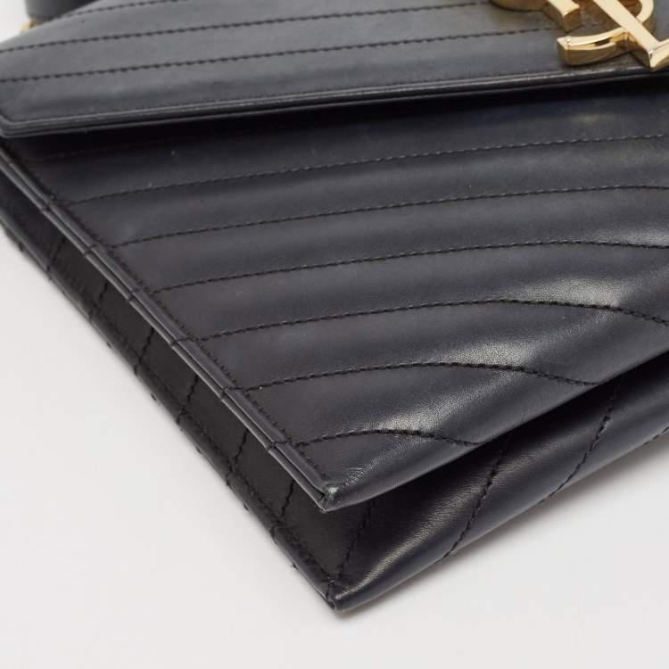 Pre Owned Saint Laurent Black Leather Monogram Envelope Chain Bag