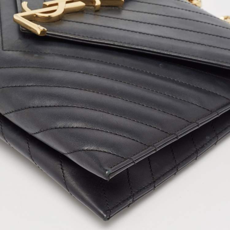 Pre Owned Saint Laurent Black Leather Monogram Envelope Chain Bag