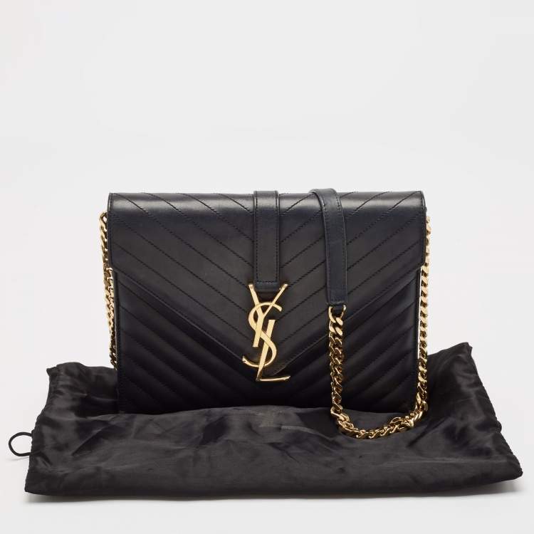Pre Owned Saint Laurent Black Leather Monogram Envelope Chain Bag