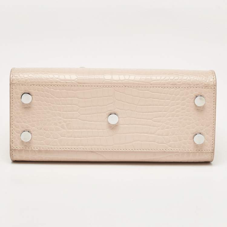 Pre Owned Saint Laurent Pink Croc Embossed Leather Nano Classic Sac De Jour Tote