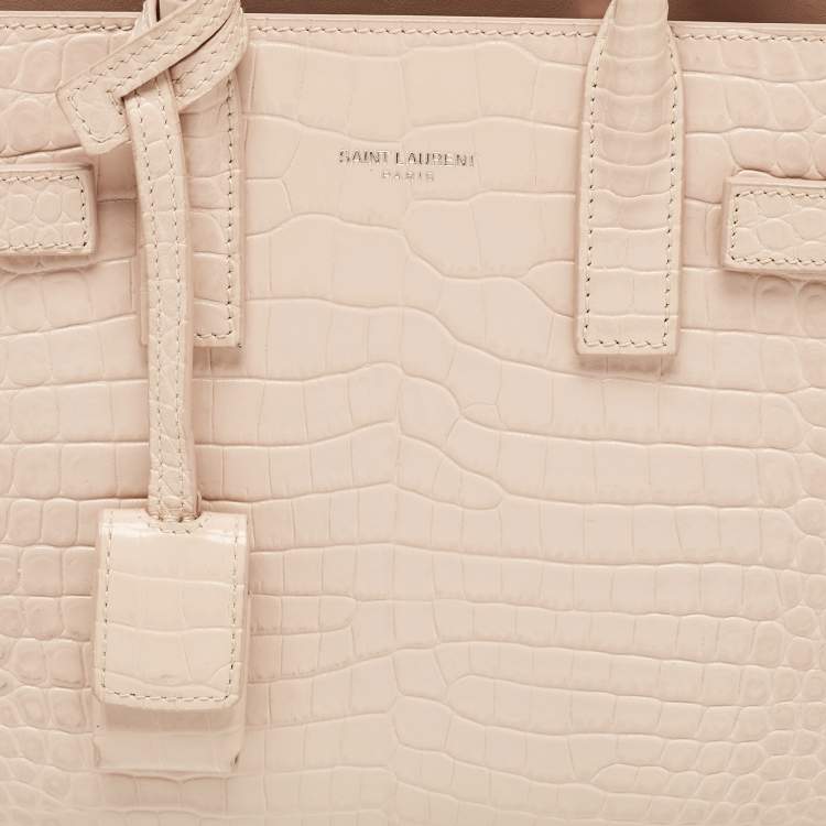 Pre Owned Saint Laurent Pink Croc Embossed Leather Nano Classic Sac De Jour Tote