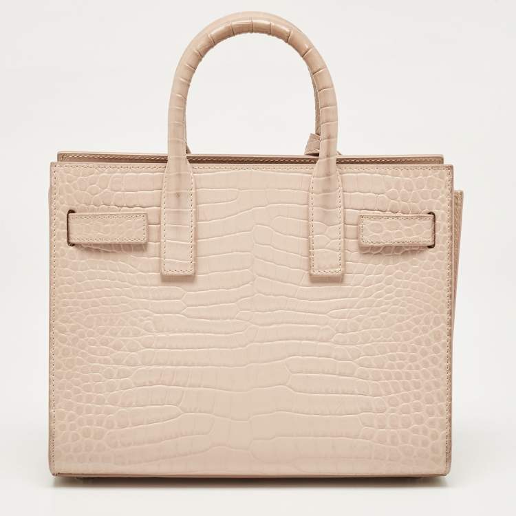 Pre Owned Saint Laurent Pink Croc Embossed Leather Nano Classic Sac De Jour Tote