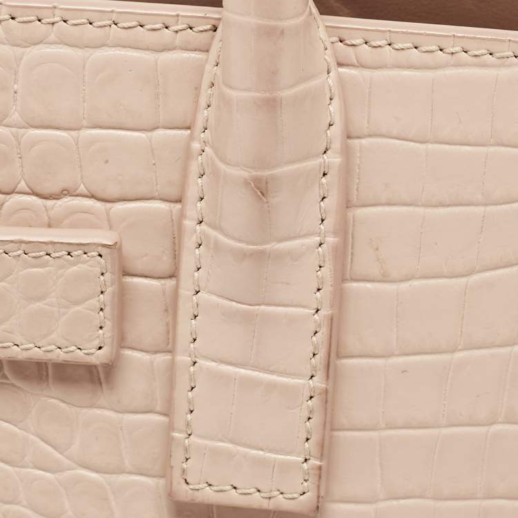 Pre Owned Saint Laurent Pink Croc Embossed Leather Nano Classic Sac De Jour Tote