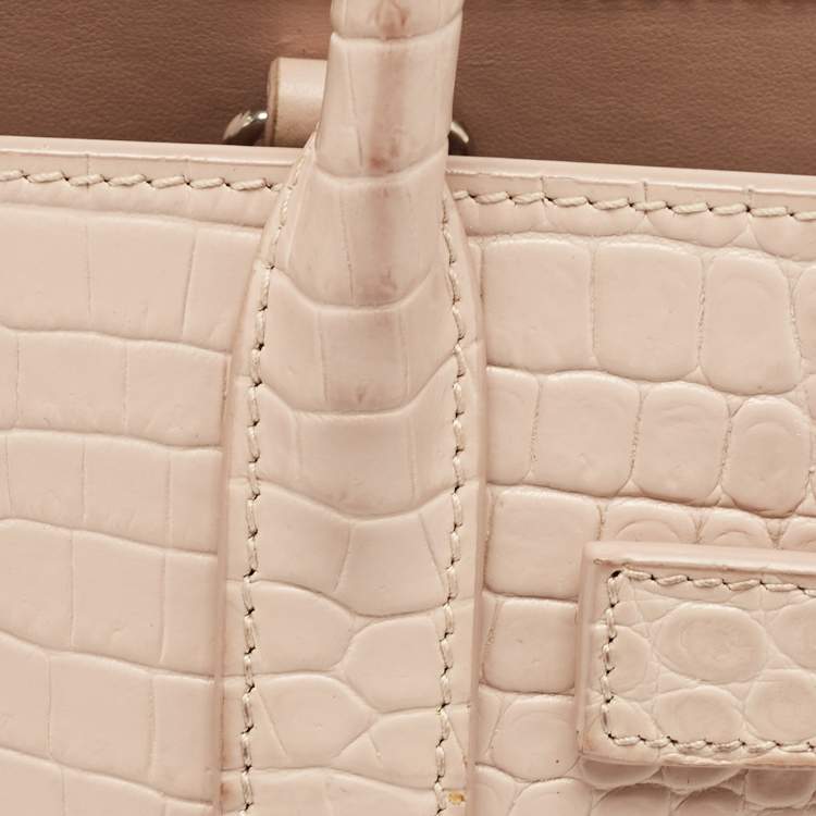 Pre Owned Saint Laurent Pink Croc Embossed Leather Nano Classic Sac De Jour Tote