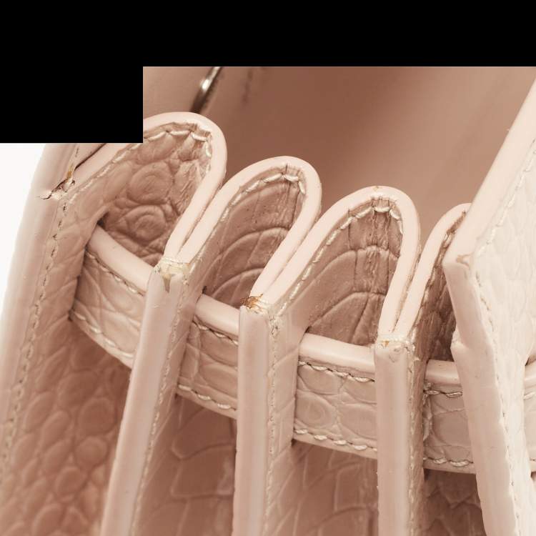 Pre Owned Saint Laurent Pink Croc Embossed Leather Nano Classic Sac De Jour Tote
