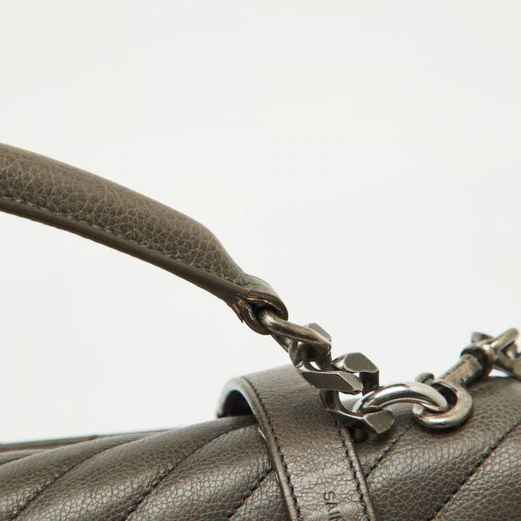 Pre Owned Saint Laurent Grey Matelasse Leather Large College Top Handle Bag