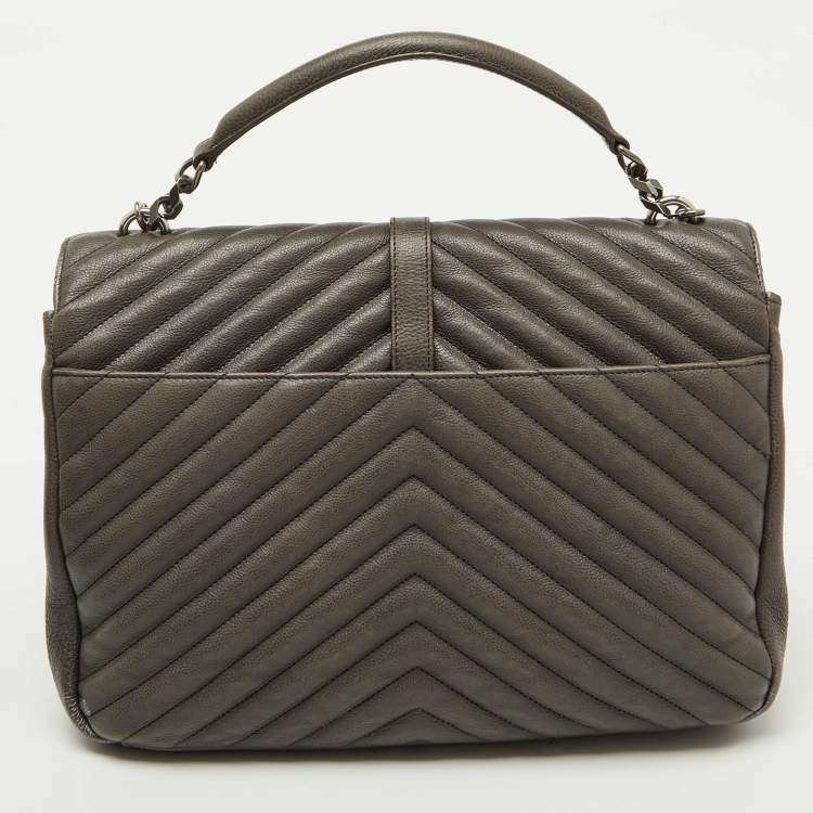 Pre Owned Saint Laurent Grey Matelasse Leather Large College Top Handle Bag