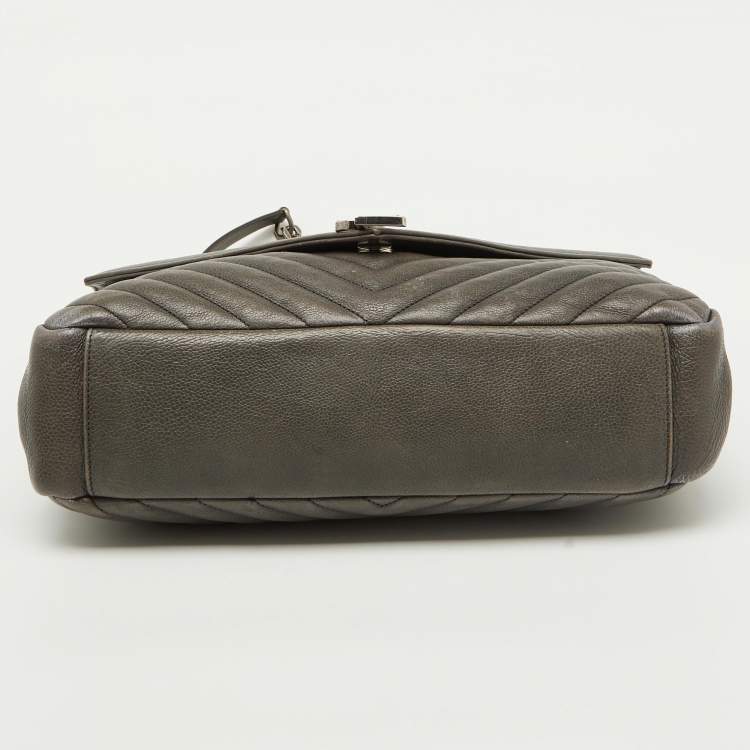 Pre Owned Saint Laurent Grey Matelasse Leather Large College Top Handle Bag