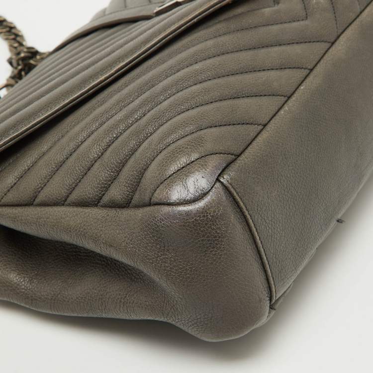 Pre Owned Saint Laurent Grey Matelasse Leather Large College Top Handle Bag