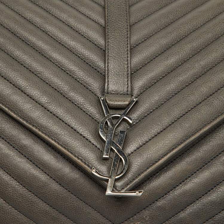 Pre Owned Saint Laurent Grey Matelasse Leather Large College Top Handle Bag