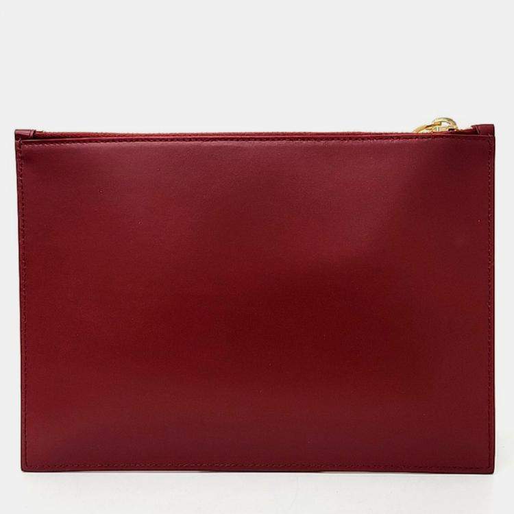 Pre Owned Saint Laurent Red Leather Clutch